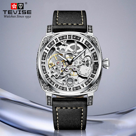 2025 New Watch Two-Way Movement Casual Men's Belt Watch Stainless Steel Fully Automatic Mechanical Watch Dropshipping