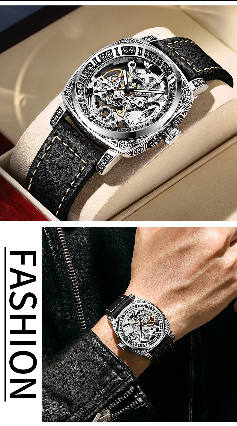 2025 New Watch Two-Way Movement Casual Men's Belt Watch Stainless Steel Fully Automatic Mechanical Watch Dropshipping