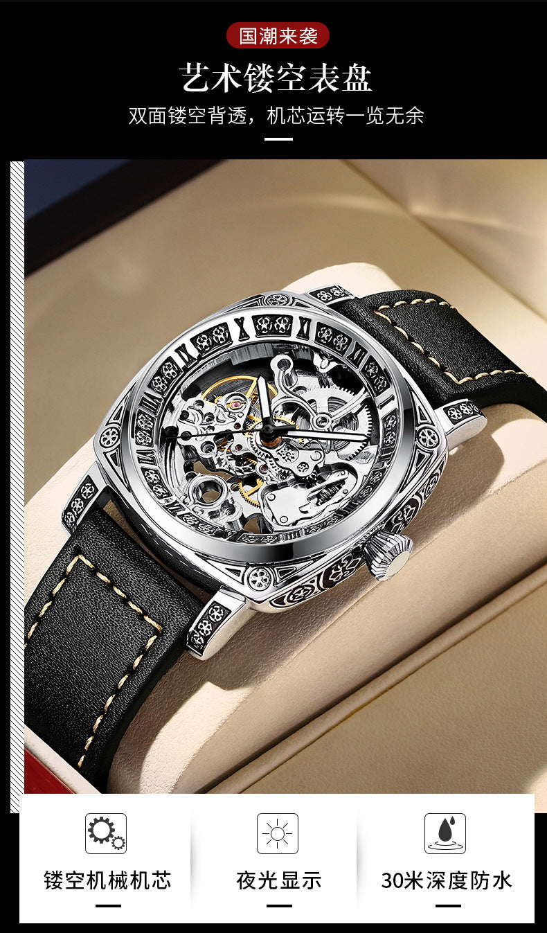 2025 New Watch Two-Way Movement Casual Men's Belt Watch Stainless Steel Fully Automatic Mechanical Watch Dropshipping