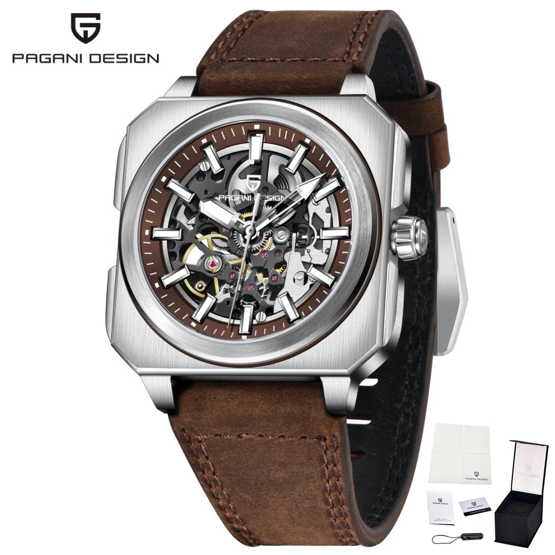 PAGANI DESIGN sports Square Men's Mechanical Automatic Watch Waterproof Retro Leather Outdoor Sports Luminous Gift Men's Watch
