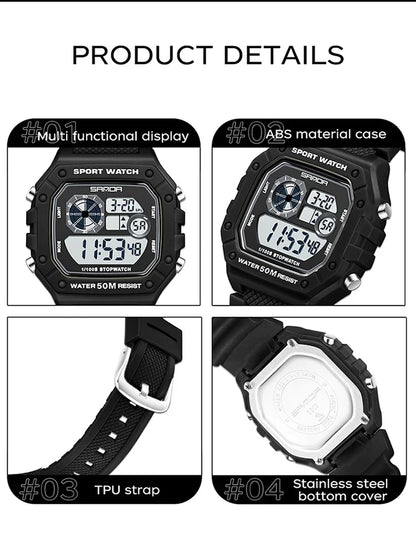 SANDA Fashion Brand Digital G Style Top Men's Watch Luxury Military Sport Waterproof Alarm Stopwatch Clock Relogio Masculino