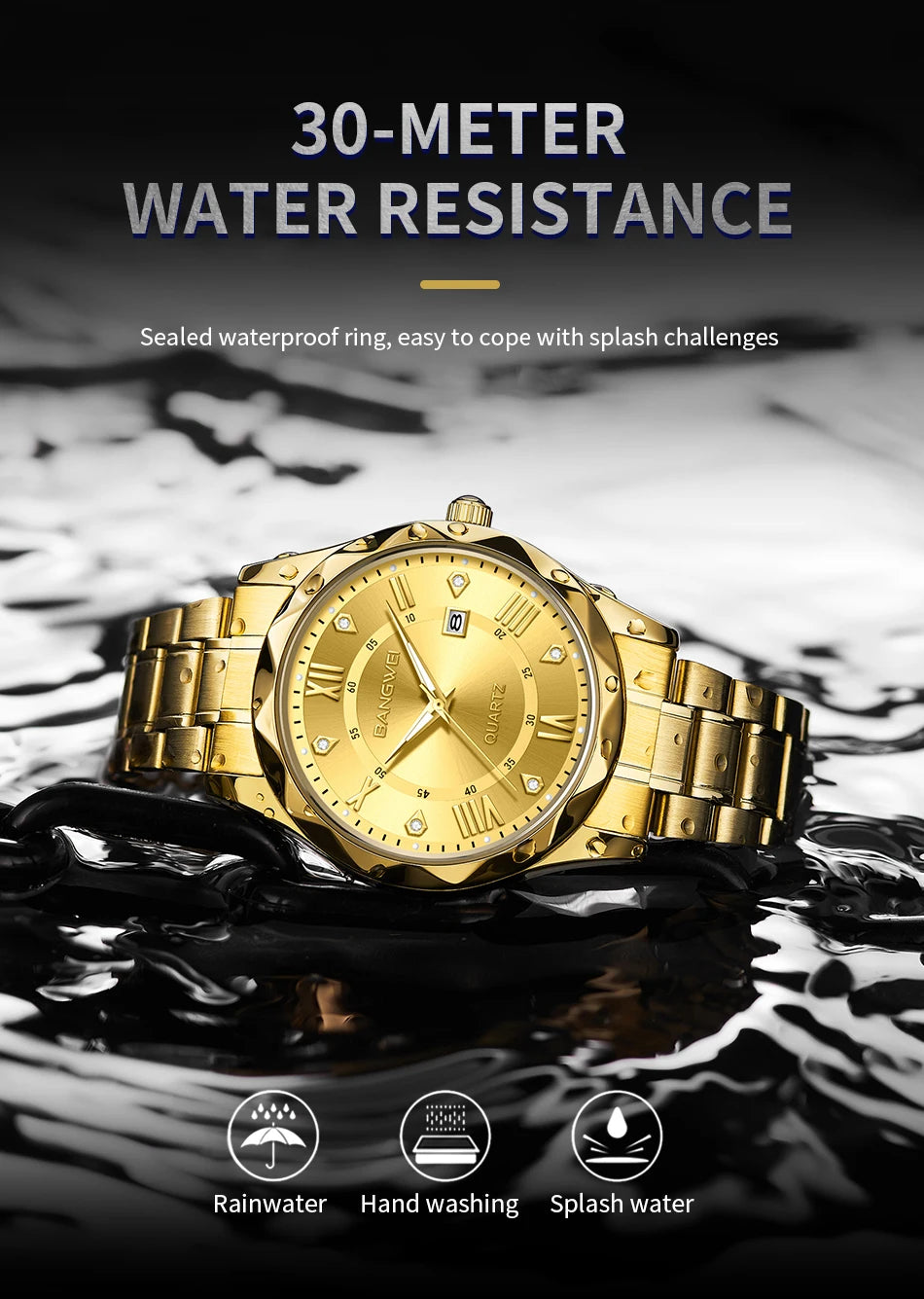 BANGWEI Quartz Watch For Men Luxury Calendar Waterproof Business Men's Wristwatch Luminous Big Dial Simple Man Watch hombre