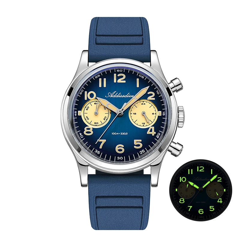 ADDIESDIVE Top Brand Man Watch 10Bar Waterproof AD2516 Super Luminous Bubble Mirror Glass VK64 Chronograph Quartz Steel Watch