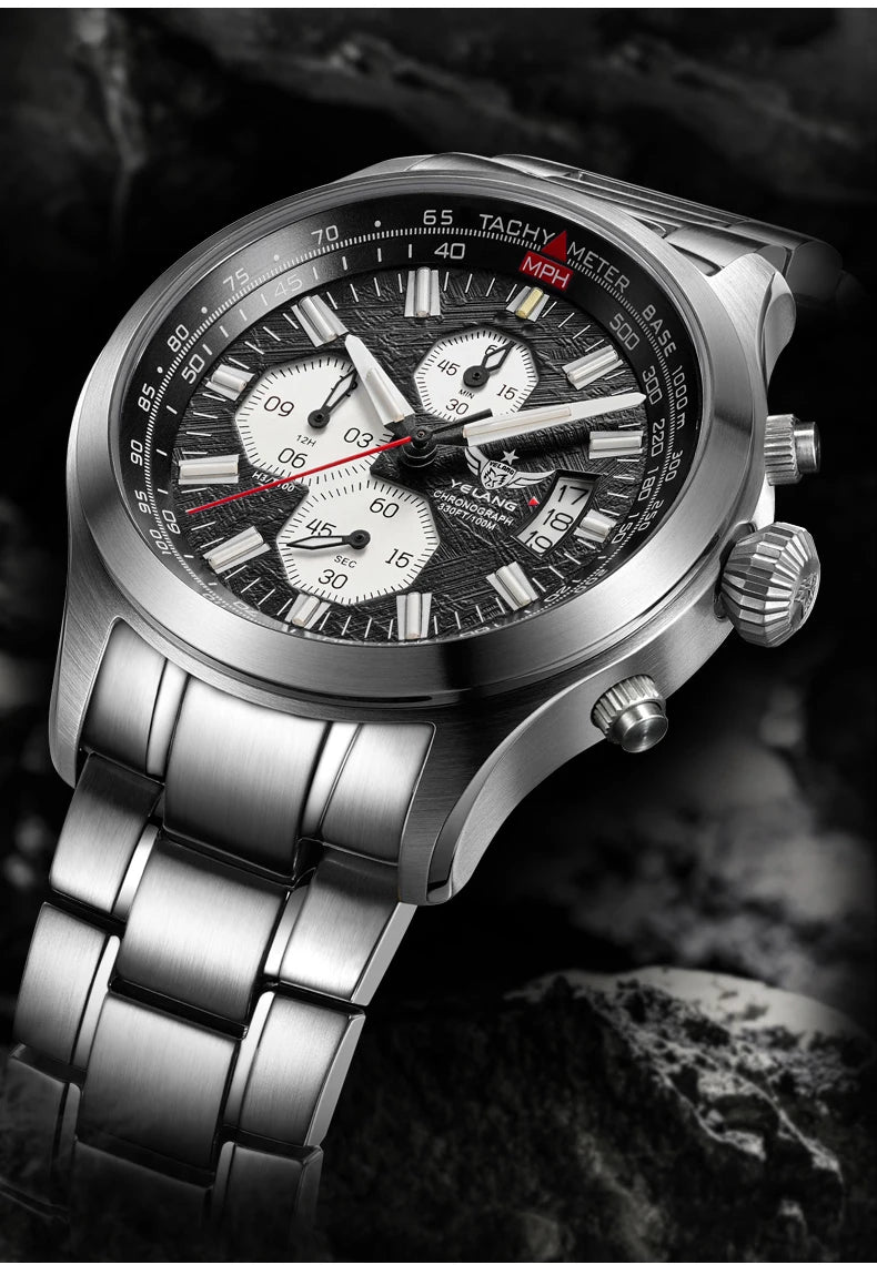 Yelang V1029S Men's Quartz Watch 42mm Japan OS00 Movement Luminous Stainless Steel 10Bar Waterproof Sports Watches