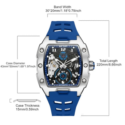 MEGIR New Men Watches Luxury Brand Automatic Mechanical Watch Silicone Sports Casual Wristwatch Waterproof Clock Male Gift 8602