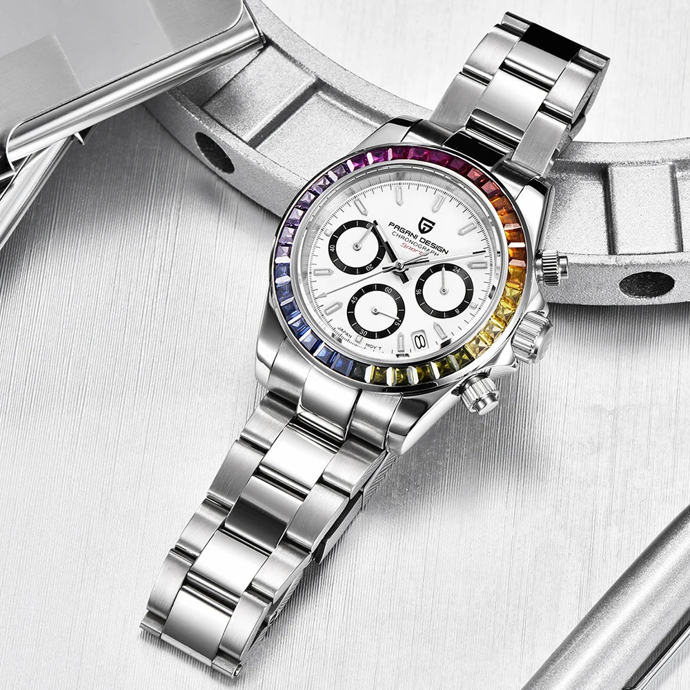 PAGANI DESIGN 2026 New VK63 Rainbow Circle Luxury Quartz Watch For Men Stainless Steel 30M Waterproof Chronograph reloj hombre