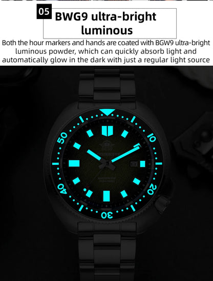ADDIESDIVE Watch For Man AD2511 Sapphire Glass Window Display BGW9 Luminous 200M waterproof 316L Stainless Steel Quartz Watches