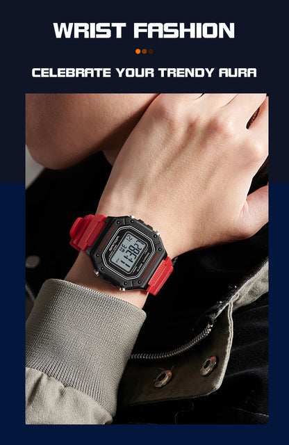 SANDA Fashion 2156 Men's Electronic Watch Movement Rectangular Sports Waterproof LED Display Screen Dial Men's Electronic Watch