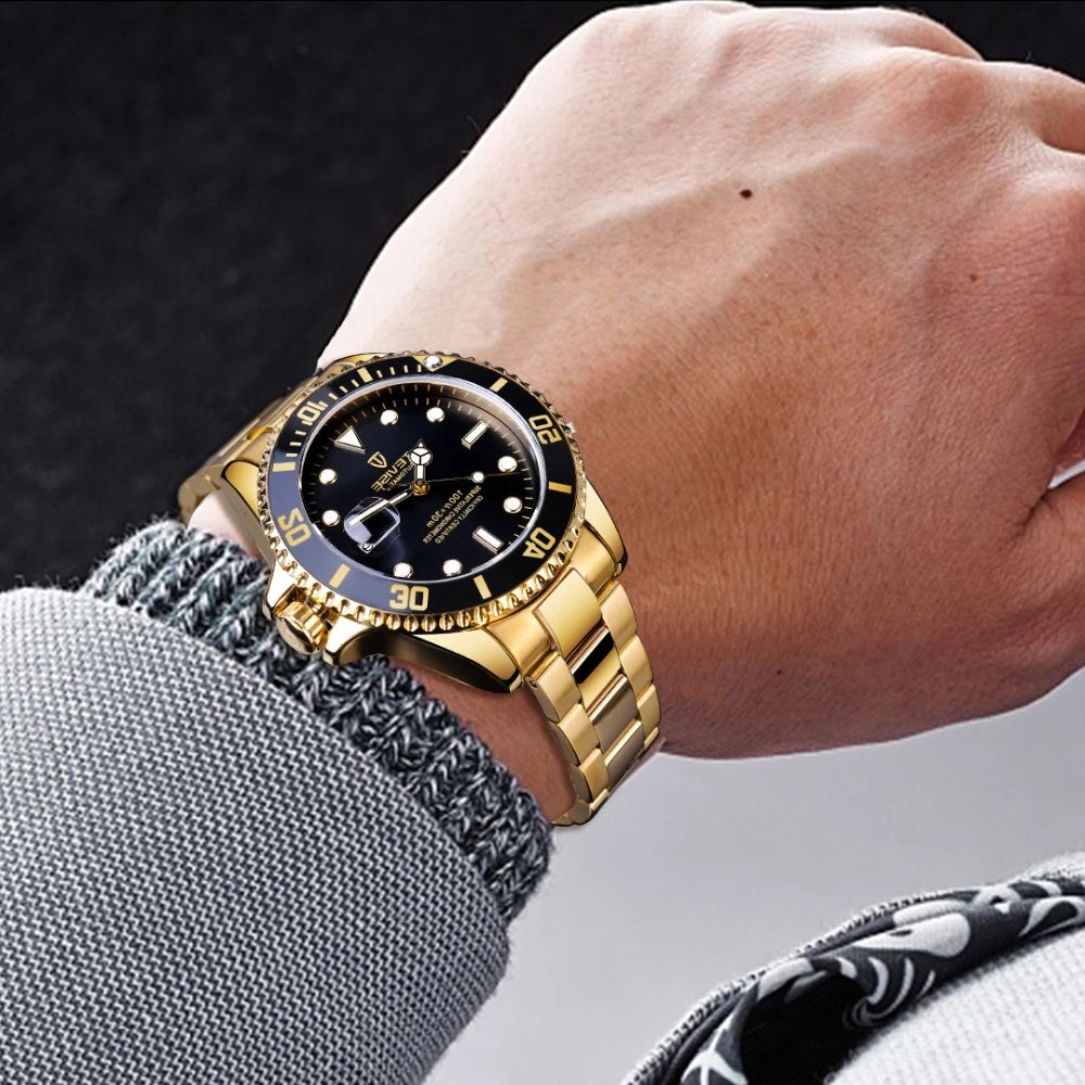 TEVISE Men's Luxury Automatic Mechanical Watch Blue Ocean Dial Stainless Steel Sport Watch, Business Casual Style with Date D