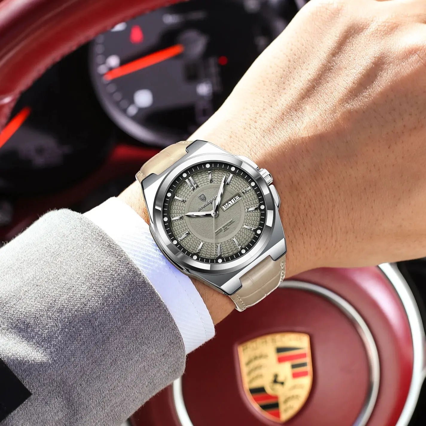 POEDAGAR High Quality Fashion Man Wristwatch Waterproof Luminous Date Week Business Quartz Men's Watches Leather Men Watch Reloj