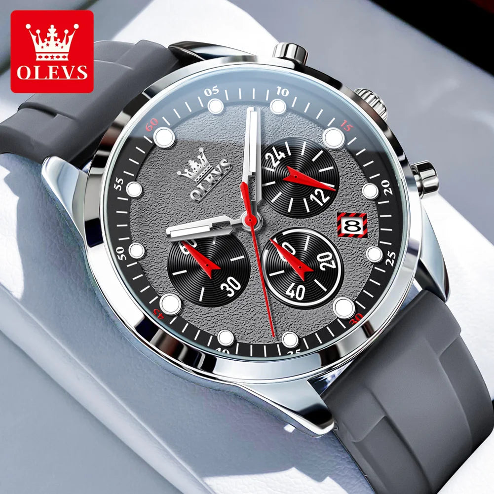 OLEVS 5602 Mens Watch Original Fashion Bright Colors Silicone Strap Quartz Wristwatch Waterproof Luminous Reloj Chronograph Date
