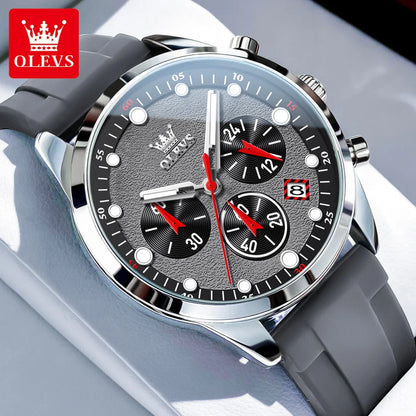 OLEVS 5602 Mens Watch Original Fashion Bright Colors Silicone Strap Quartz Wristwatch Waterproof Luminous Reloj Chronograph Date