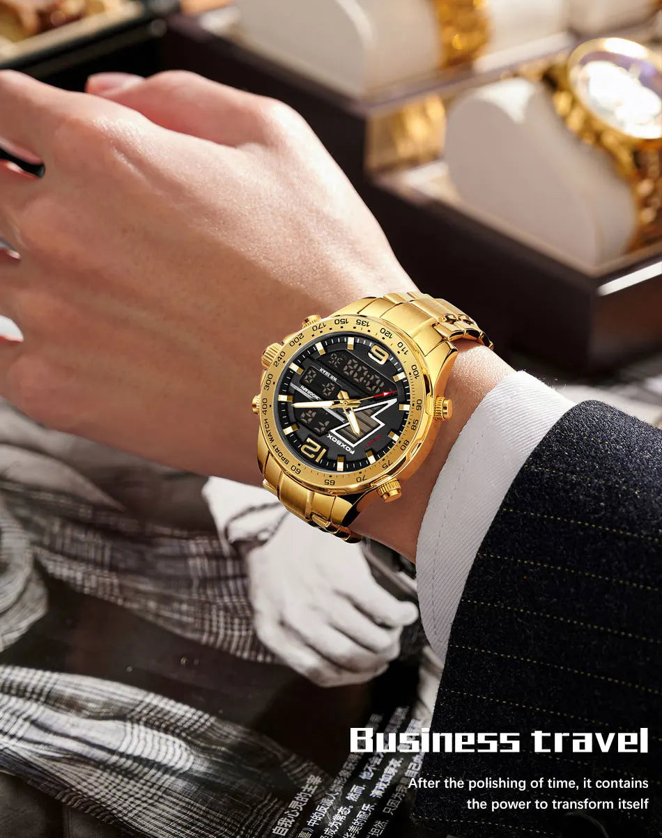 FOXBOX New Men Watches Dual Display 30M Waterproof Date Clock Wristwatch Fashion Sports Watch for Men Electronic Watches Man+Box