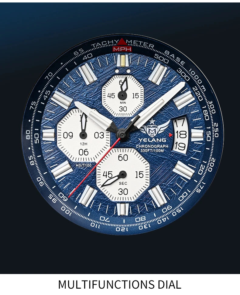 Yelang V1029S Men's Quartz Watch 42mm Japan OS00 Movement Luminous Stainless Steel 10Bar Waterproof Sports Watches