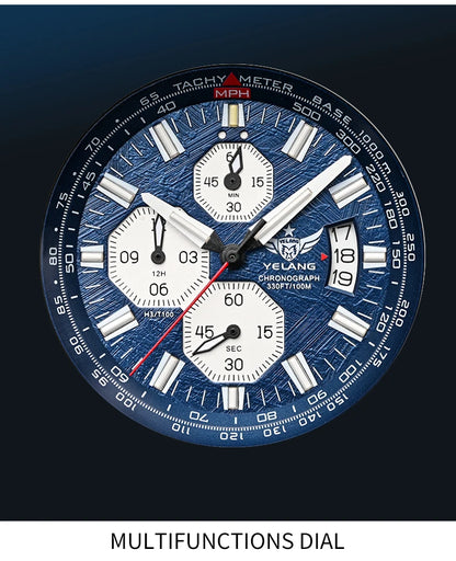 Yelang V1029S Men's Quartz Watch 42mm Japan OS00 Movement Luminous Stainless Steel 10Bar Waterproof Sports Watches