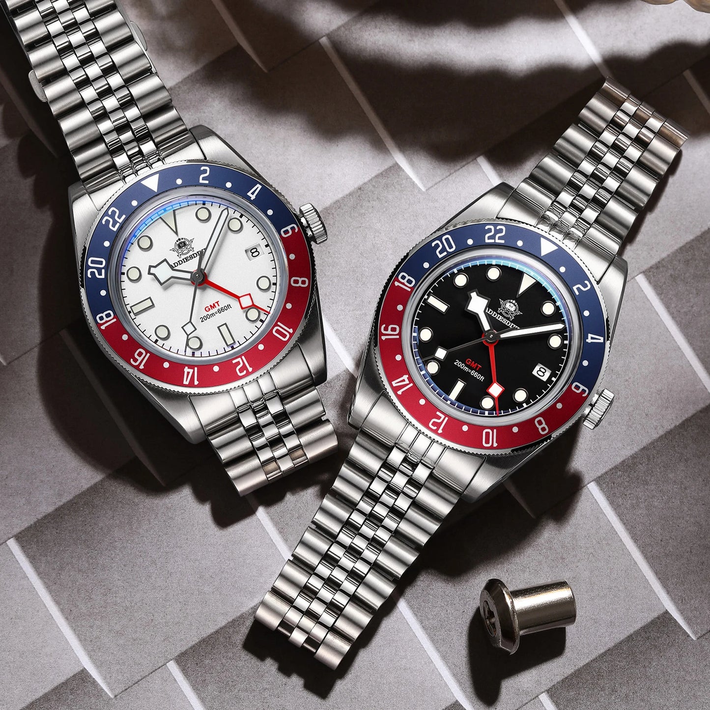 ADDIESDIVE Mens GMT Watches Luxury Stainless Steel Casual Quartz Watch Men Sport 200MM Waterproof Wristwatches Relogio Masculino