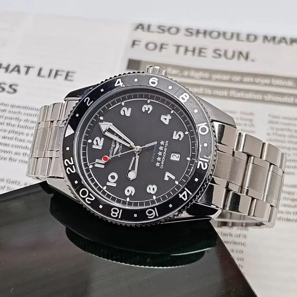 European and American Style High-End Luxury Black Submariner Series Automatic Mechanical Watch for Men, Skeleton Design, Waterproof, Calendar, Fashionable, Business Casual, Versatile, Unique, Cool, Handsome, Trendy Men's Watc