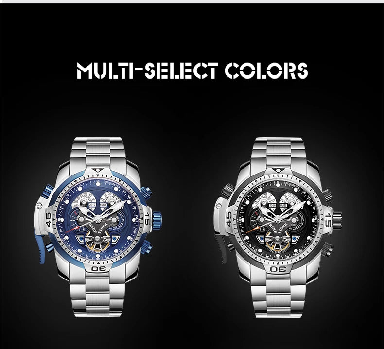 Reef Tiger/RT Designer Stainless Steel Completed Calendar Automatic Watch Men Date Rose Gold Bracelet Mechanical Watches RGA3503