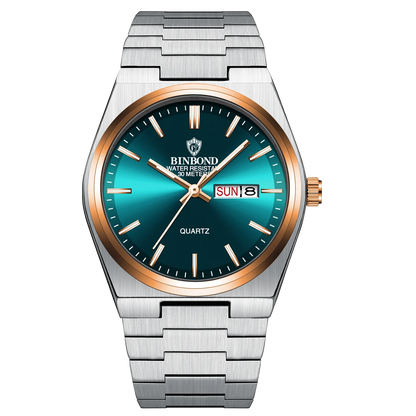 BINBOND Men's Fashion Business Watch Quartz Movement Stainless Steel Buckle Waterproof Luminous Calendar Leisure Watch