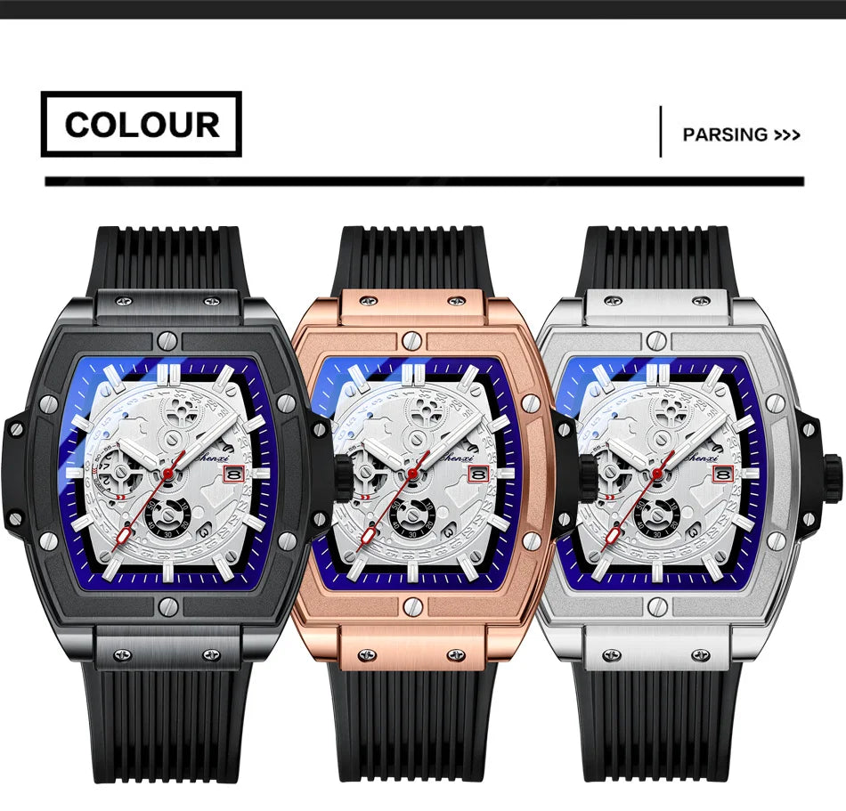 CHENXI Top Brand Popular Men Sports Watch Quartz Luxury Waterproof Silicone Strap WristWatch New Fashion Men's Date Clock