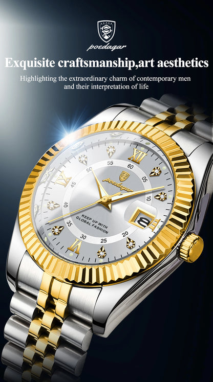 POEDAGAR Business Luxury Men Wristwatch Waterproof Luminous Date Military Man Watch Stainless Steel Fashion Men's Quartz Watches