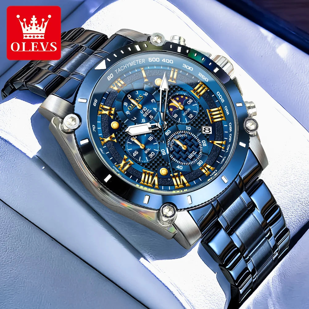 OLEVS 2025 New Men Watch Top Brand Luxury Watch Men Stainless Steel Waterproof Sport Quartz Chronograph Wrist Watch Man Relogio