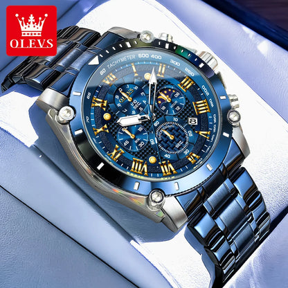 OLEVS 2025 New Men Watch Top Brand Luxury Watch Men Stainless Steel Waterproof Sport Quartz Chronograph Wrist Watch Man Relogio