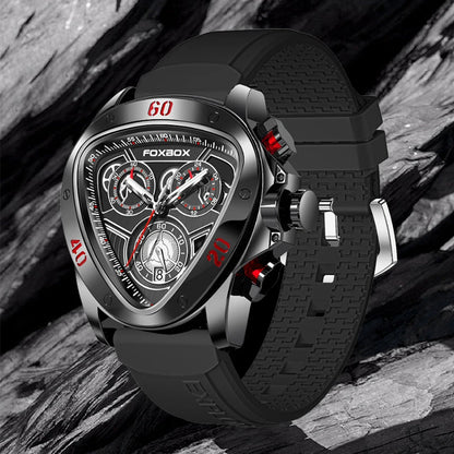 FOXBOX Fashion Luxury Quartz Man Watch Creative Big Dial Chronograph Date Nylon Strap Casual Sport Triangle Men's Watches Clocks