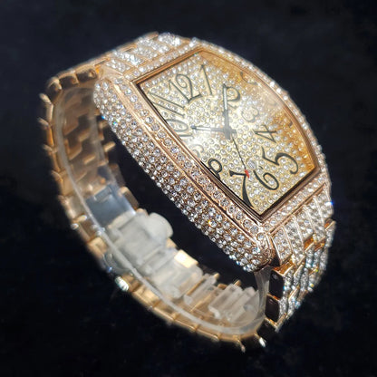 1pcs Quartz Men's Watch Luxury Fashion Wristwatch Hip-Hop Street Style Full Diamond Tonneau Date Watches for Party Accessory