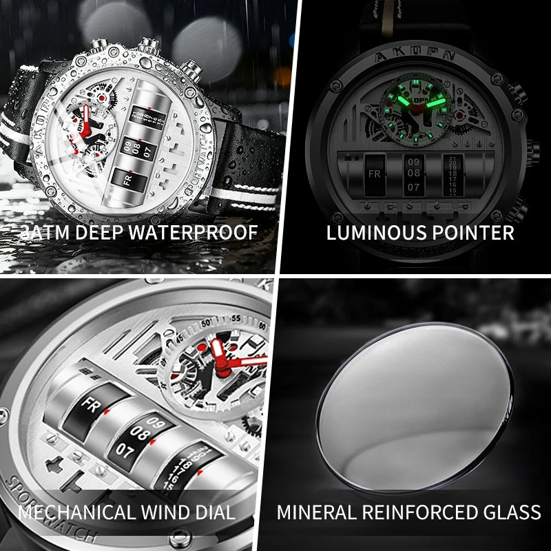 AKDPN Men's Watches Electronics Luxury Quartz Watches for Man Leather Waterproof Digital Versatile Wristwatch reloj hombre Watch