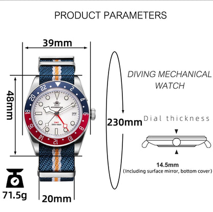 ADDIESDIVE TOP Quartz Watches 20Bar Diving BGW9 Super LuminousSwiss Ronda 515-24H GMT Watch Men's Watch relogios masculino