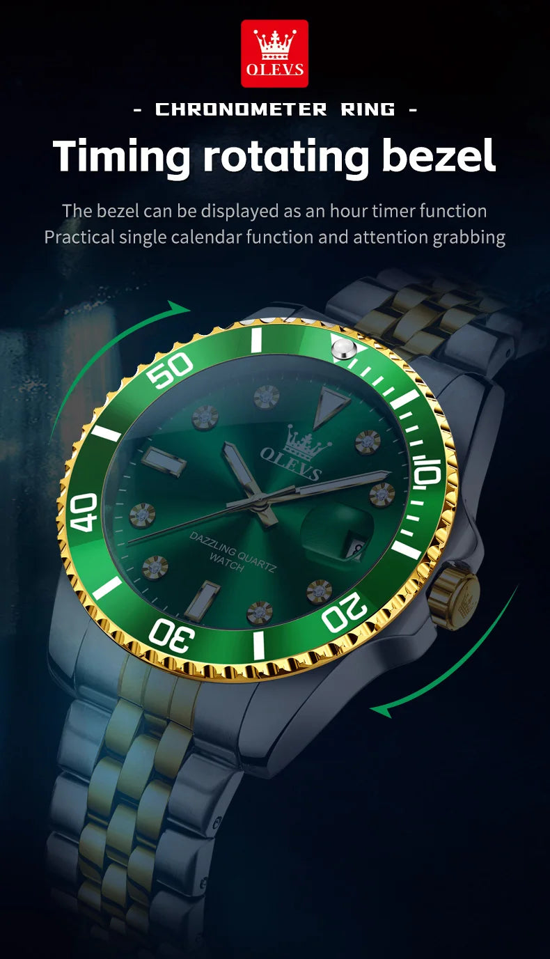 OLEVS 9809 Men Watch Original Brand Waterproof Quartz Watch Stainless Steel Strap Automatic Date  Sports Watch Mens Gifts Box