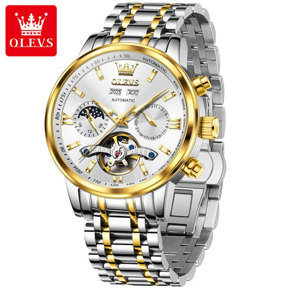 OLEVS 6740 Skeleton Flywheel Artistic Multifunctional Dials High Definition Translucent Coated Mirror Luminous Men's Watch