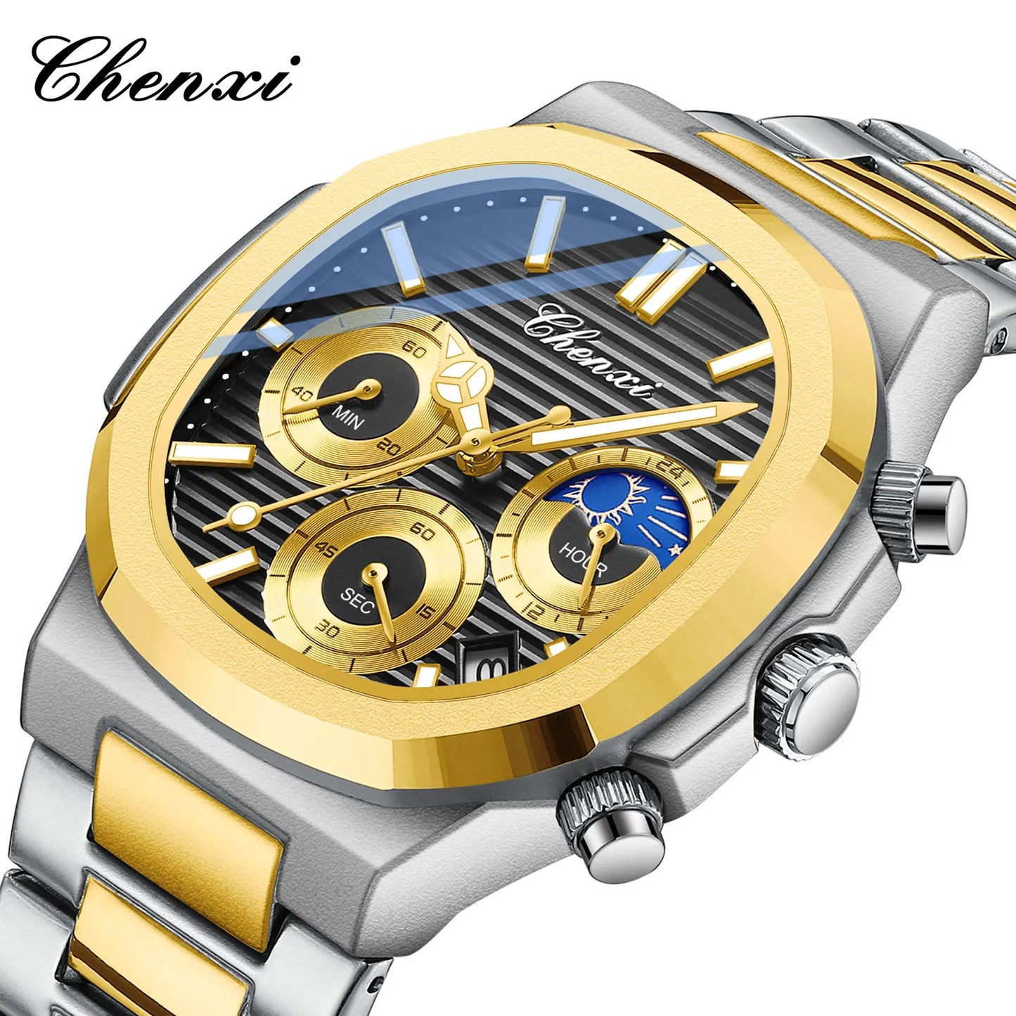 CHENXI Fashion Simple Man's Watches Timing Night Light Waterproof Functions Quartz Watch Room Gold Dial Men's Wristwatch Gift