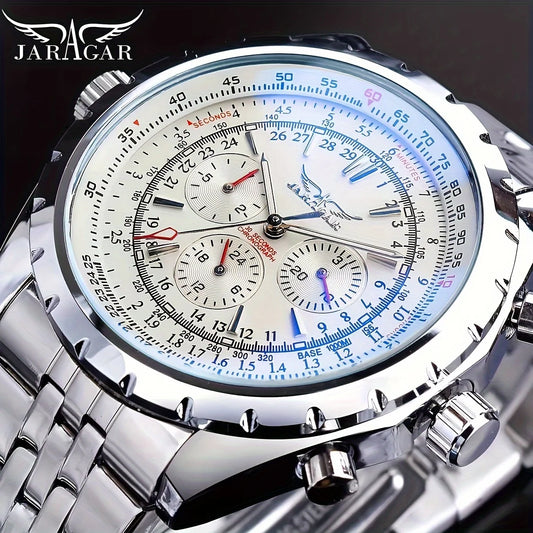 High-End Men's Watch Is a Fashionable and Functional Mechanical Clock, Made of Stainless Steel, with Hollow Design and Large Dial. Its Attractive Appearance Makes Daily Gifts, No Batteries Required, Fashionable Business Casua
