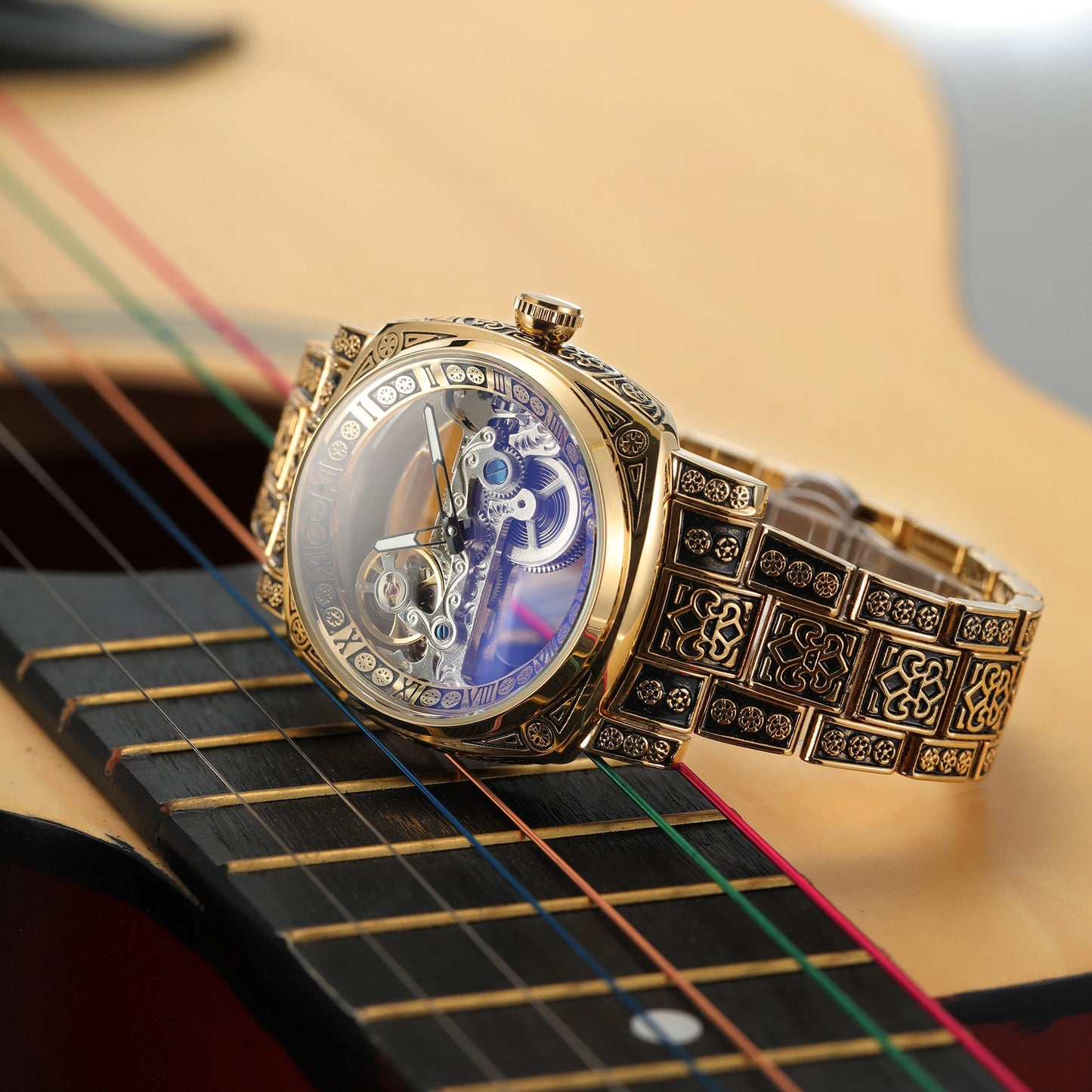 Forsining Vintage Square Skeleton Automatic Mechanical Watch for Men Engraved Case Steel Leather Strap Business Mens Watches