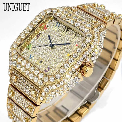 2026 New Luxury Diamond Watch Men Fashion Iced Out Square Colorful Number Watches Hip Hop Bling Jewelry Reloj Hombre for Gift