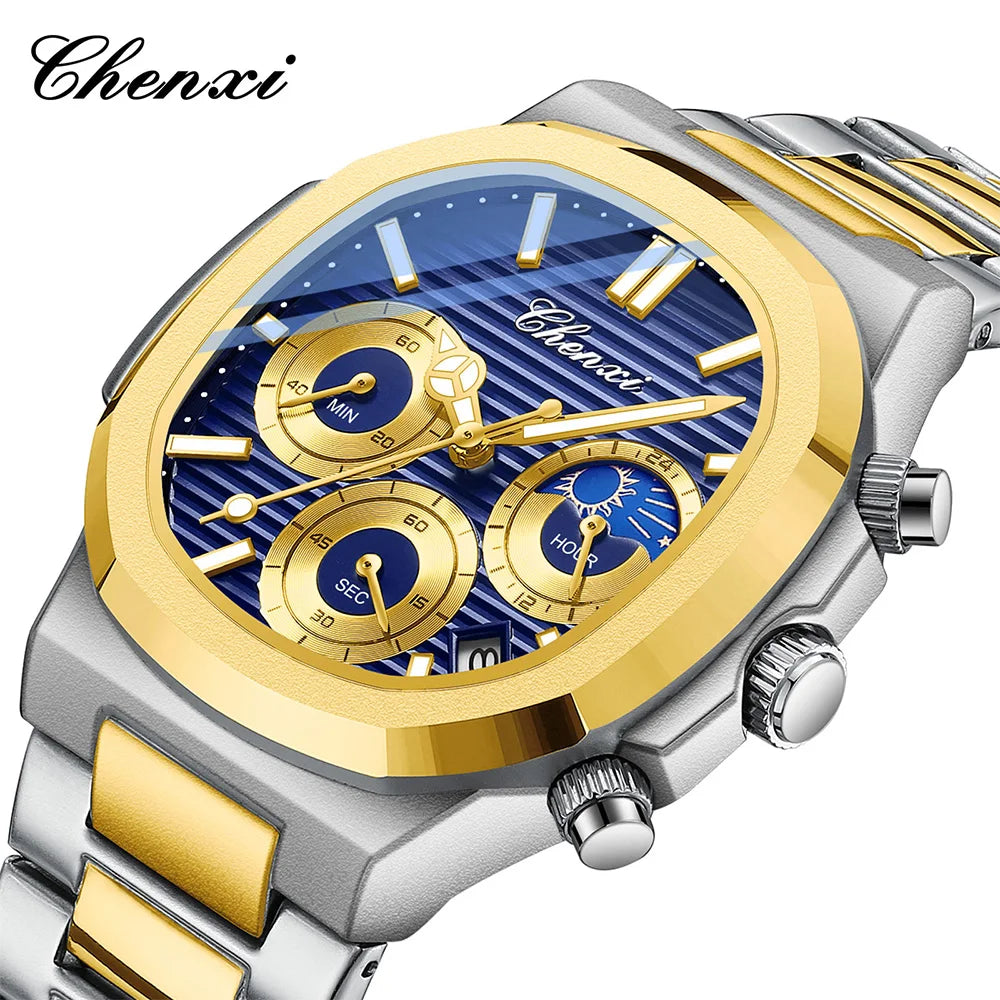 CHENXI Fashion Simple Man's Watches Timing Night Light Waterproof Functions Quartz Watch Room Gold Dial Men's Wristwatch Gift