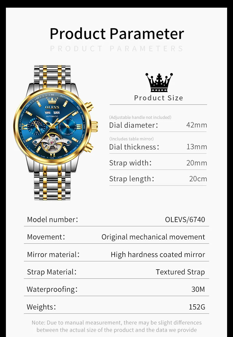 OLEVS 6740 Skeleton Flywheel Artistic Multifunctional Dials High Definition Translucent Coated Mirror Luminous Men's Watch