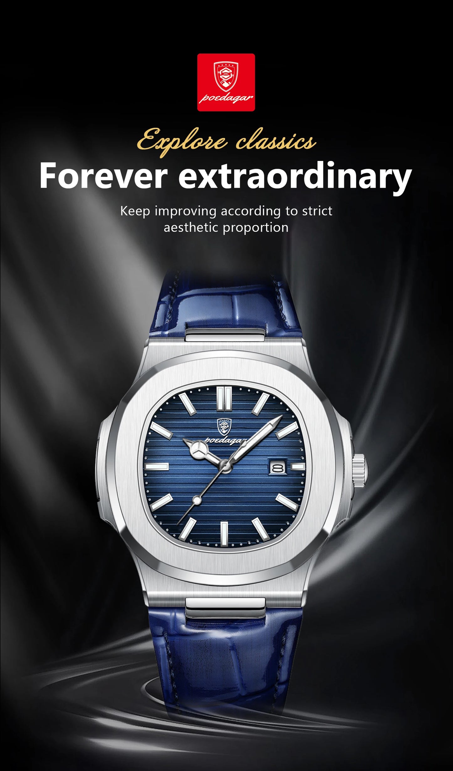 POEDAGAR Top Square Man Watch Date Waterproof Luminous Luxury Men Wristwatch High Quality Leather Men's Quartz Watches+Box Reloj