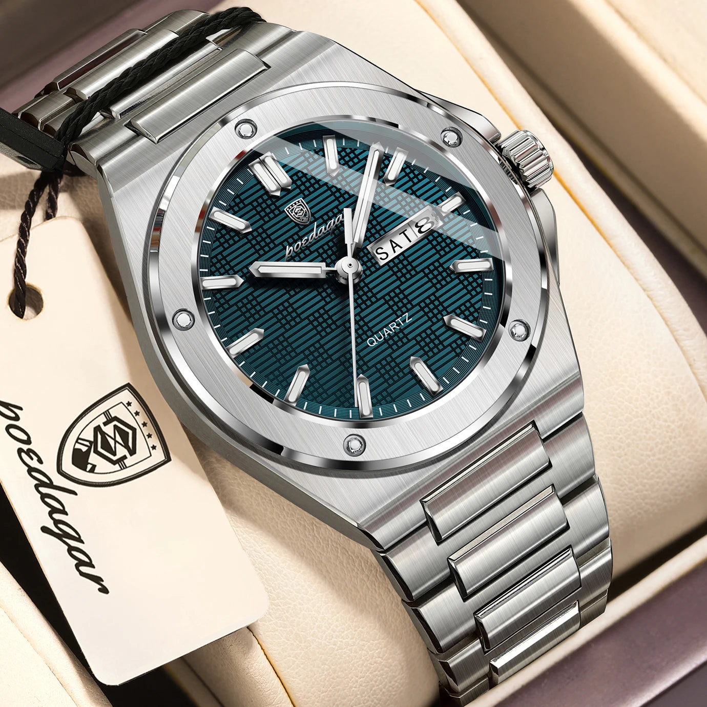 POEDAGAR Original Men Clock Quartz Date Week Luxury Man Wristwatch Waterproof Luminous Stainless Steel Sport Men's Watches Reloj