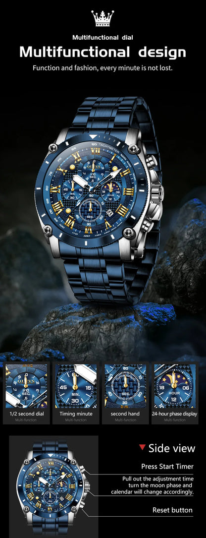 OLEVS 2025 New Men Watch Top Brand Luxury Watch Men Stainless Steel Waterproof Sport Quartz Chronograph Wrist Watch Man Relogio