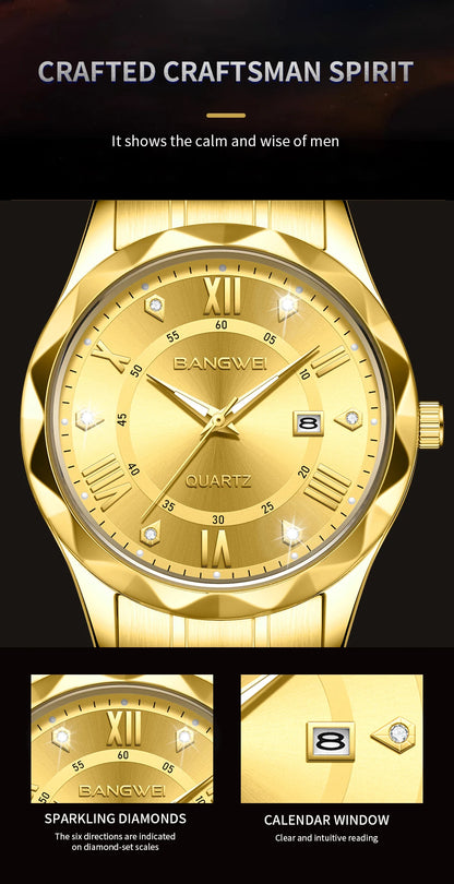 BANGWEI Quartz Watch For Men Luxury Calendar Waterproof Business Men's Wristwatch Luminous Big Dial Simple Man Watch hombre