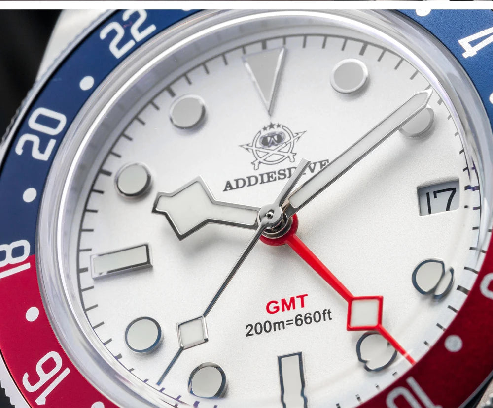 ADDIESDIVE Luxury GMT Men's Diving Watch 200m Waterproof Bubble Mirror Glass Quartz Watch BGW9 Blue Luminous Sports Watch AD2044