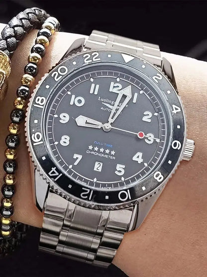 European and American Style High-End Luxury Black Submariner Series Automatic Mechanical Watch for Men, Skeleton Design, Waterproof, Calendar, Fashionable, Business Casual, Versatile, Unique, Cool, Handsome, Trendy Men's Watc