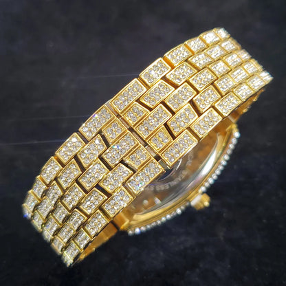 1pcs Quartz Men's Watch Luxury Fashion Wristwatch Hip-Hop Street Style Full Diamond Tonneau Date Watches for Party Accessory