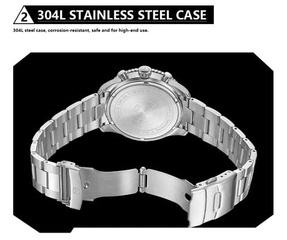 TOPHILL Racing Chronograph Men’s Quartz Watch Panda dial Tachymeter Bezel Sport Wristwatch Stainless Steel 100M Waterproof