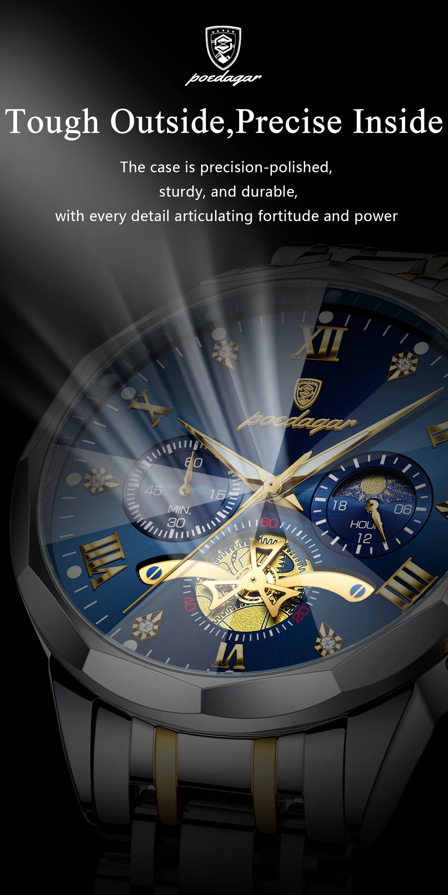 POEDAGAR Exquisite Business Men Watch Waterproof Luminous Chronograph Luxury Man Watches Stainless Steel Men's Quartz Wristwatch