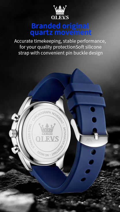 OLEVS 5602 Mens Watch Original Fashion Bright Colors Silicone Strap Quartz Wristwatch Waterproof Luminous Reloj Chronograph Date