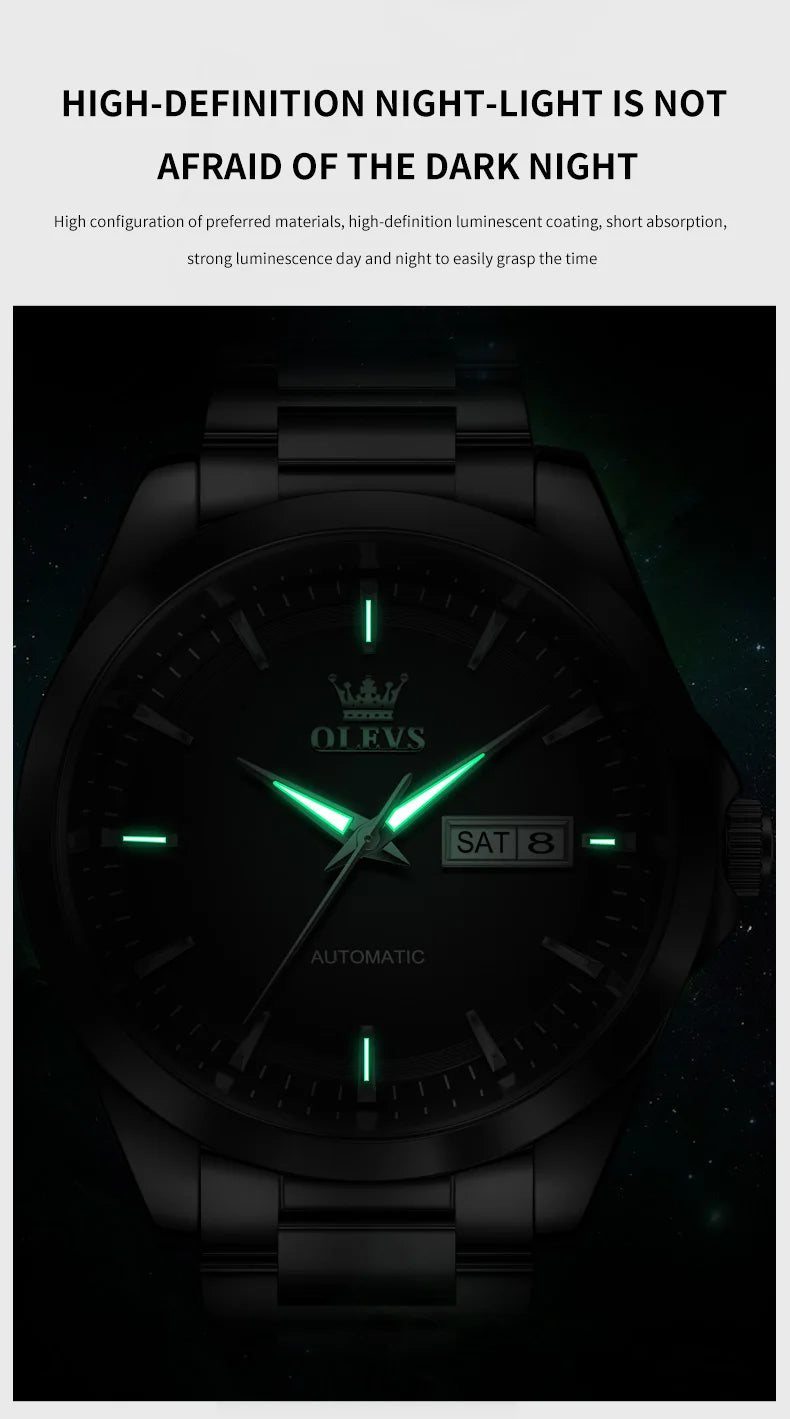 OLEVS 7090 Men's Automatic Mechanical Watch High quality Stainless steel Auto Date Waterproof Luminous Man Watch